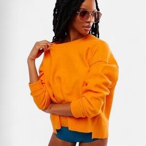 Free People Luna Slouchy Soft Knit Wool Blend Sweater Marigold Orange Small NWT